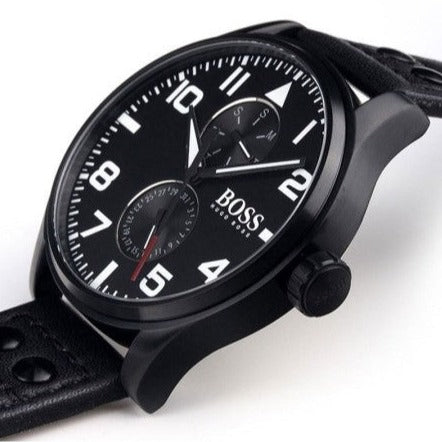 Hugo Boss Aeroliner Black Dial Black Leather Strap Watch For Men - 1513083 Buy Now By Hugo Boss