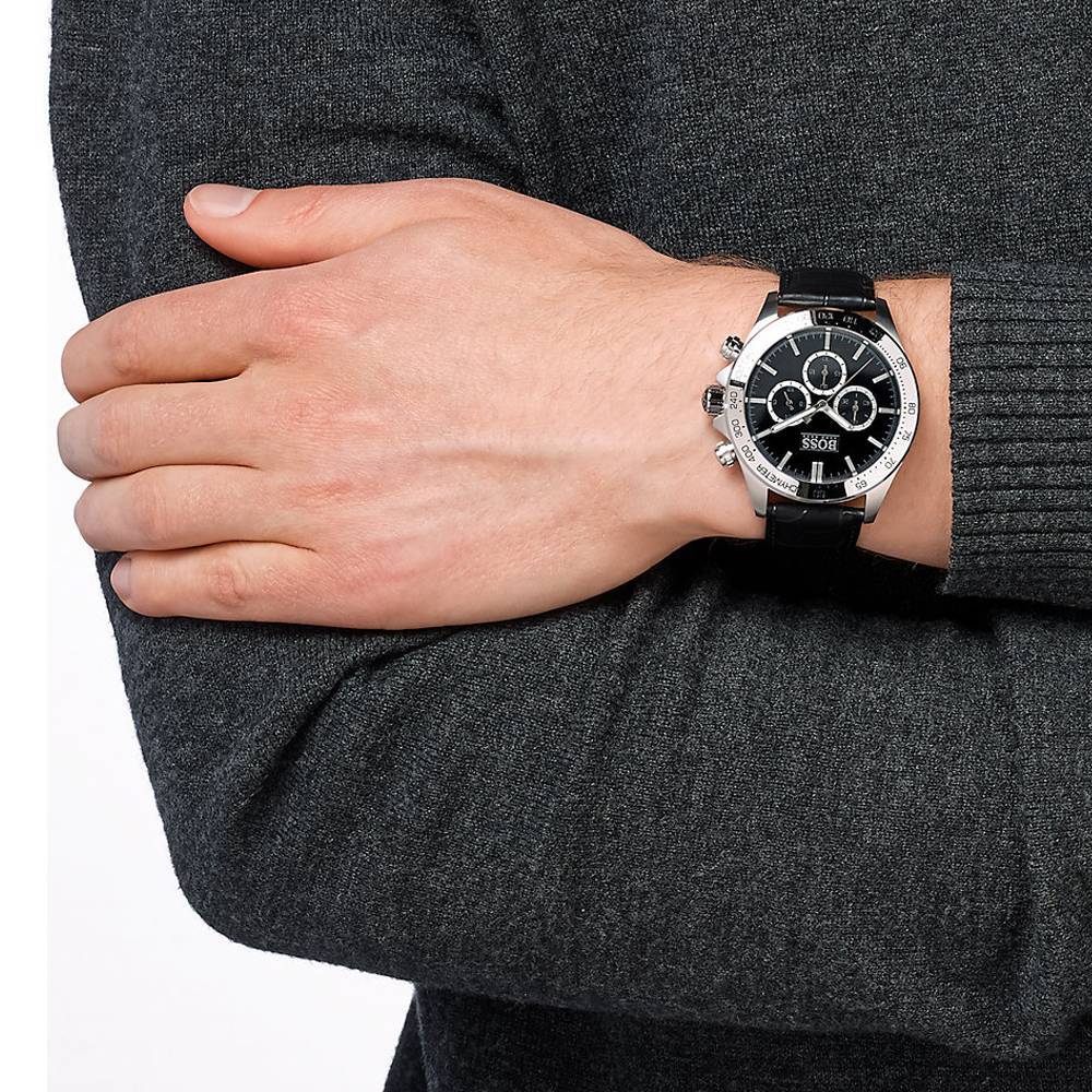 Hugo Boss Ikon Black Dial Black Leather Strap Watch for Men - 1513178 Buy Now By Hugo Boss