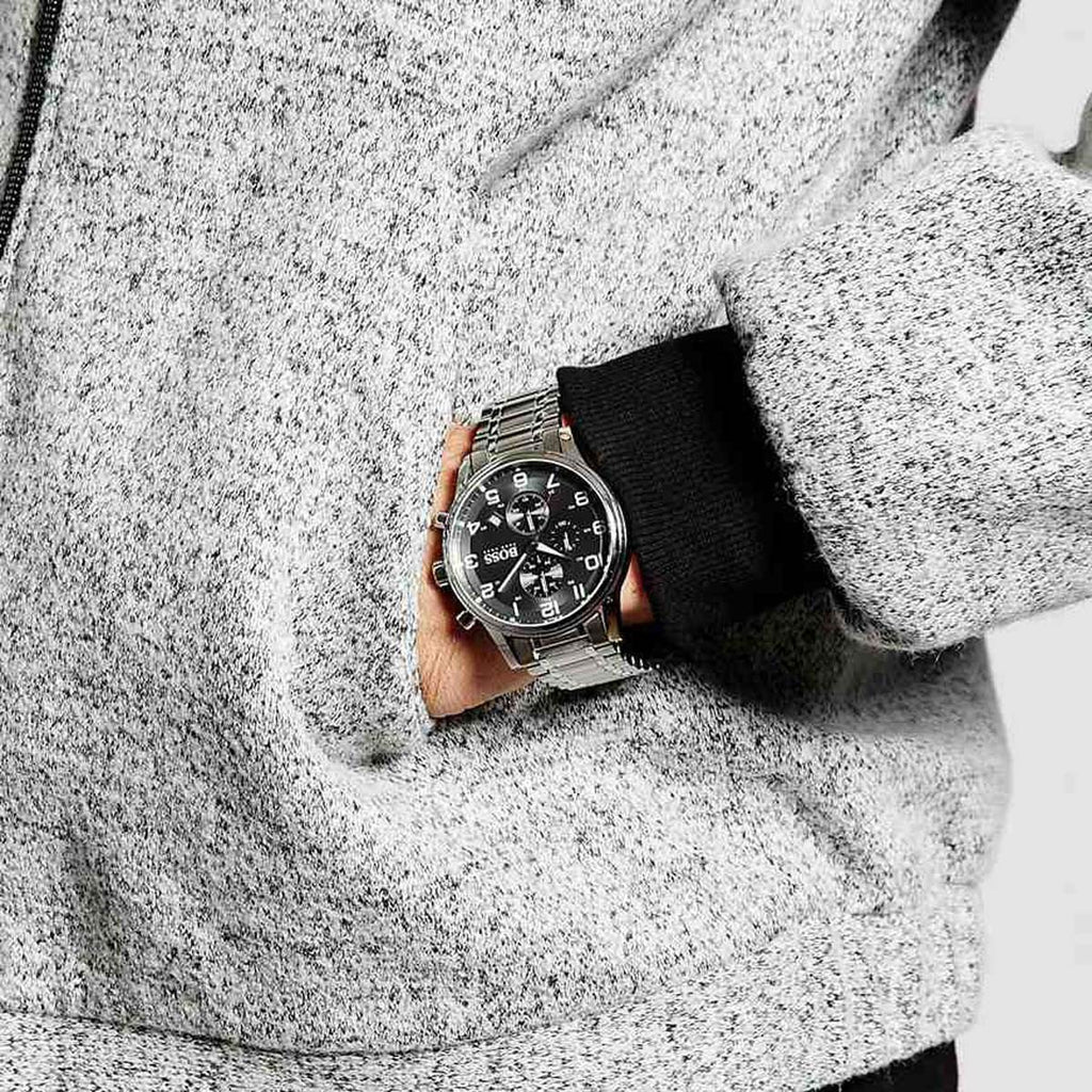 Hugo Boss Aeroliner Black Dial Silver Steel Strap Watch for Men - 1513181 Buy Now By Hugo Boss