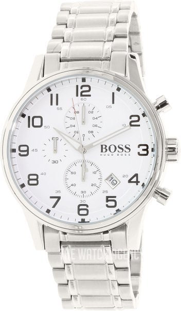 Hugo Boss Aeroliner Chronograph White Dial Silver Steel Strap Watch for Men - 1513182 Buy Now By Hugo Boss