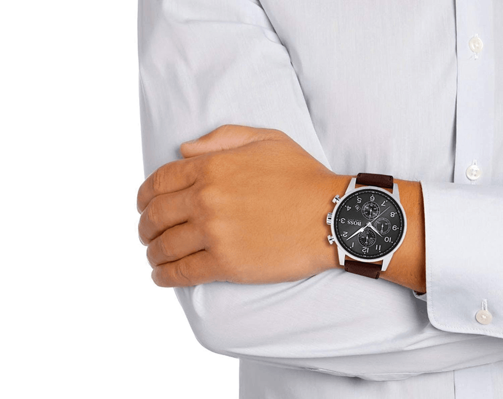 Hugo Boss Navigator Grey Dial Brown Leather Strap Watch for Men - 1513494 Buy Now By Hugo Boss