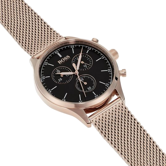 Hugo Boss Companion Quartz Black Dial Rose Gold Mesh Bracelet Watch For Men - HB1513548 Buy Now By Hugo Boss