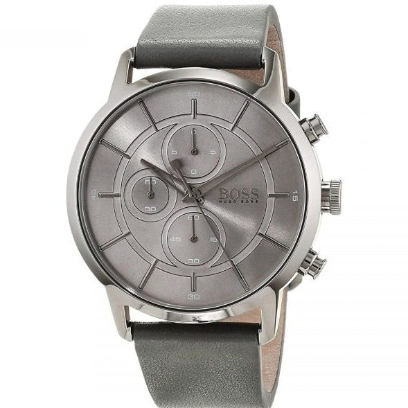 Hugo Boss Architectural Grey Dial Grey Leather Strap Watch for Men - 1513570 Buy Now By Hugo Boss