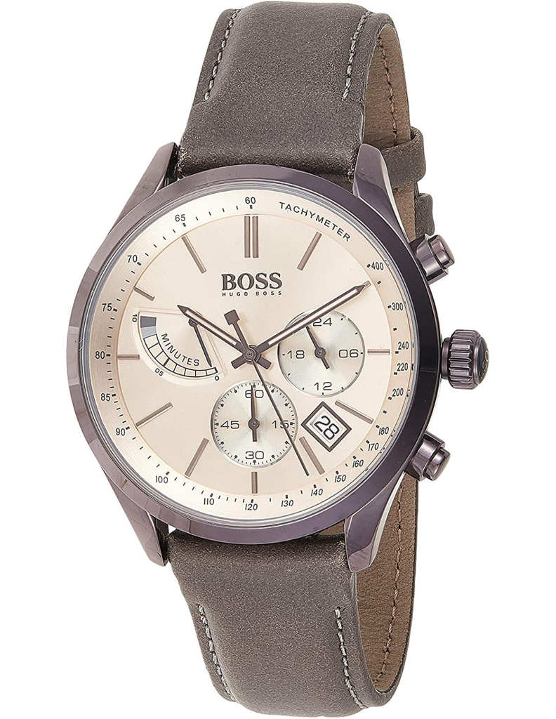 Hugo Boss Grand Prix Silver Dial Grey Leather Strap Watch for Men - 1513603 Buy Now By Hugo Boss