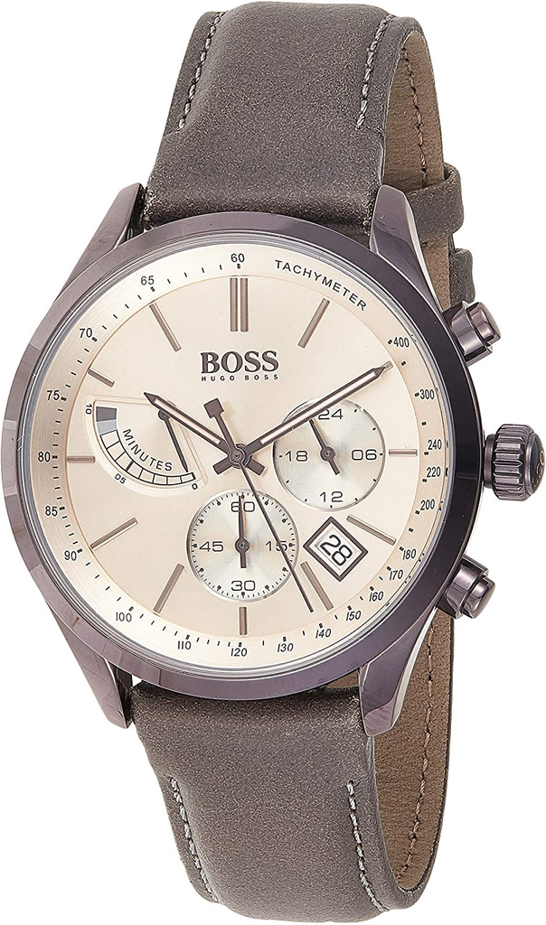 Hugo Boss Grand Prix White Dial Grey Leather Strap Watch for Men - 1513633 Buy Now By Hugo Boss