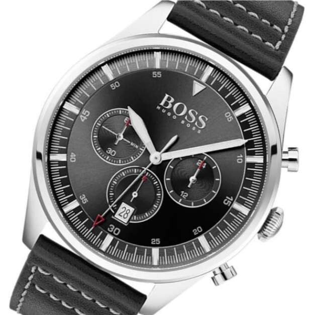 Hugo Boss Pioneer Chronograph Black Dial Black Leather Strap Watch For Men - 1513708 Buy Now By Hugo Boss