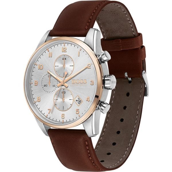 Hugo Boss Skymaster White Dial Brown Leather Strap Watch for Men - 1513786 Buy Now By Hugo Boss