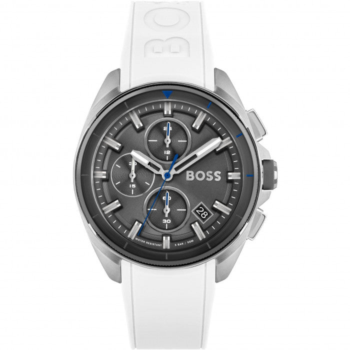 Hugo Boss Volane Grey Dial White SIlicone Strap Watch for Men - 1513948 Buy Now By Hugo Boss
