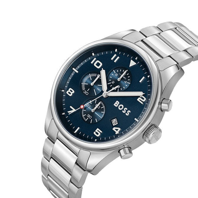 Hugo Boss View Chronograph Blue Dial Silver Steel Strap Watch For Men - 1513989 Buy Now By Hugo Boss