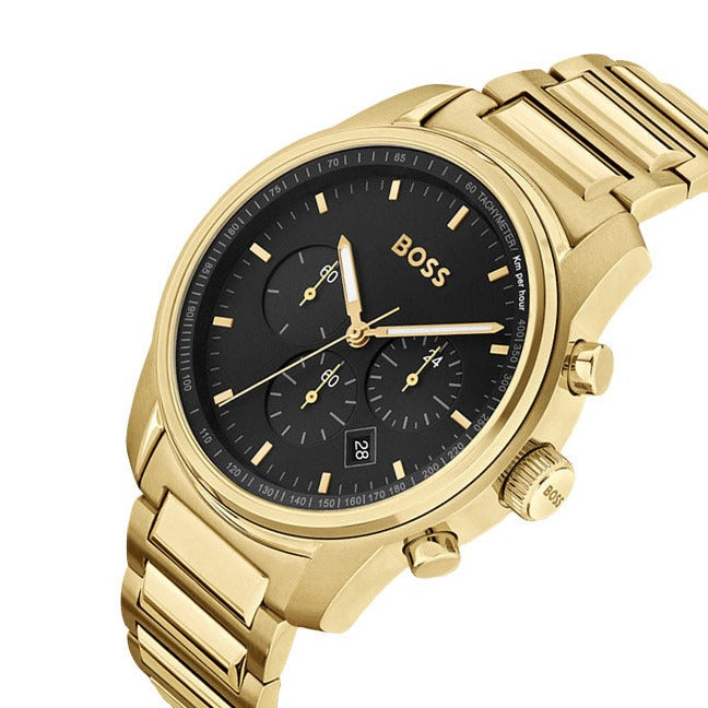 Hugo Boss Trace Chronograph Black Dial Gold Steel Strap Watch For Men - 1514006 Buy Now By Hugo Boss