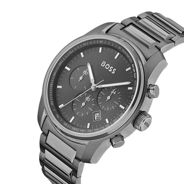 Hugo Boss Trace Chronograph Grey Dial Grey Steel Strap Watch For Men - 1514005 Buy Now By Hugo Boss