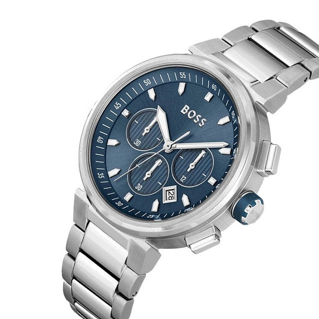 Hugo Boss One Chronograph Blue Dial Silver Steel Strap Watch For Men - 1513999 Buy Now By Hugo Boss