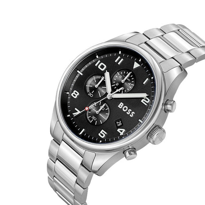 Hugo Boss View Chronograph Black Dial Silver Steel Strap Watch For Men - 1514008 Buy Now By Hugo Boss