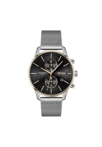 Hugo Boss Associate Black Dial Silver Mesh Bracelet Watch for Men - 1513805 Buy Now By Hugo Boss