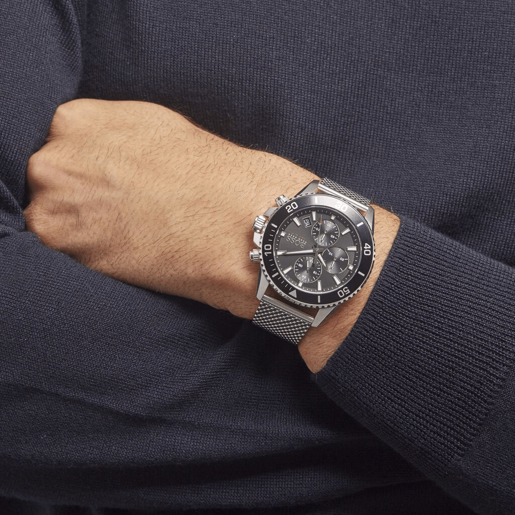 Hugo Boss Admiral Black Dial Silver Mesh Bracelet Watch for Men - 1513904 Buy Now By Hugo Boss