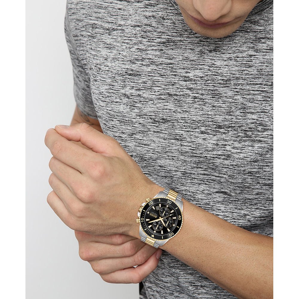 Hugo Boss Admiral Black Dial Two Tone Steel Strap Watch for Men - 1513908 Buy Now By Hugo Boss