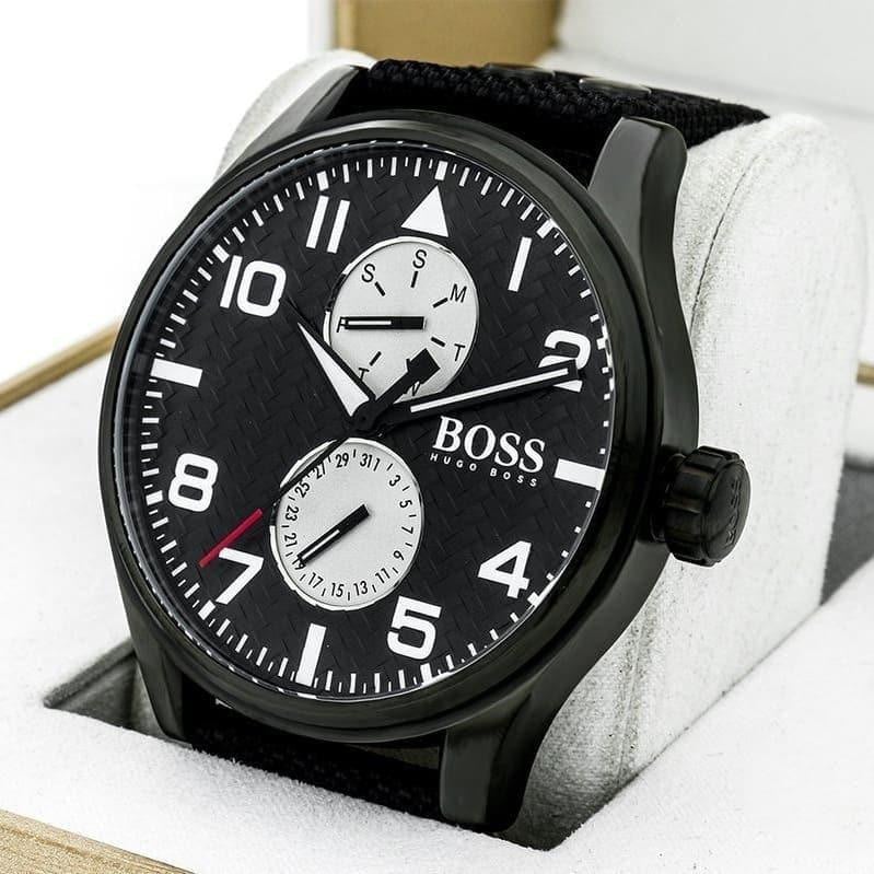 Hugo Boss Aeroliner Chronograph Black Dial Black Leather Strap Watch For Men - 1513086 Buy Now By Hugo Boss