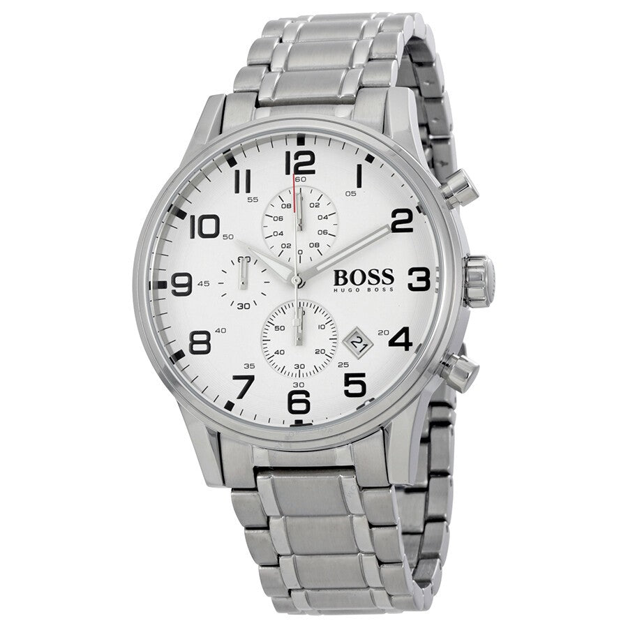 Hugo Boss Aeroliner Chronograph White Dial Silver Steel Strap Watch for Men - 1513182 Buy Now By Hugo Boss