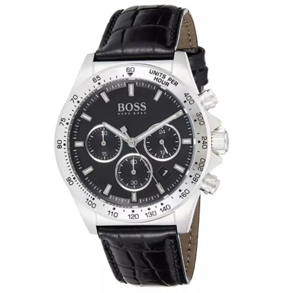 Hugo Boss Hero Chronograph Black Dial Black Leather Strap Watch For Men - 1513752 Buy Now By Hugo Boss