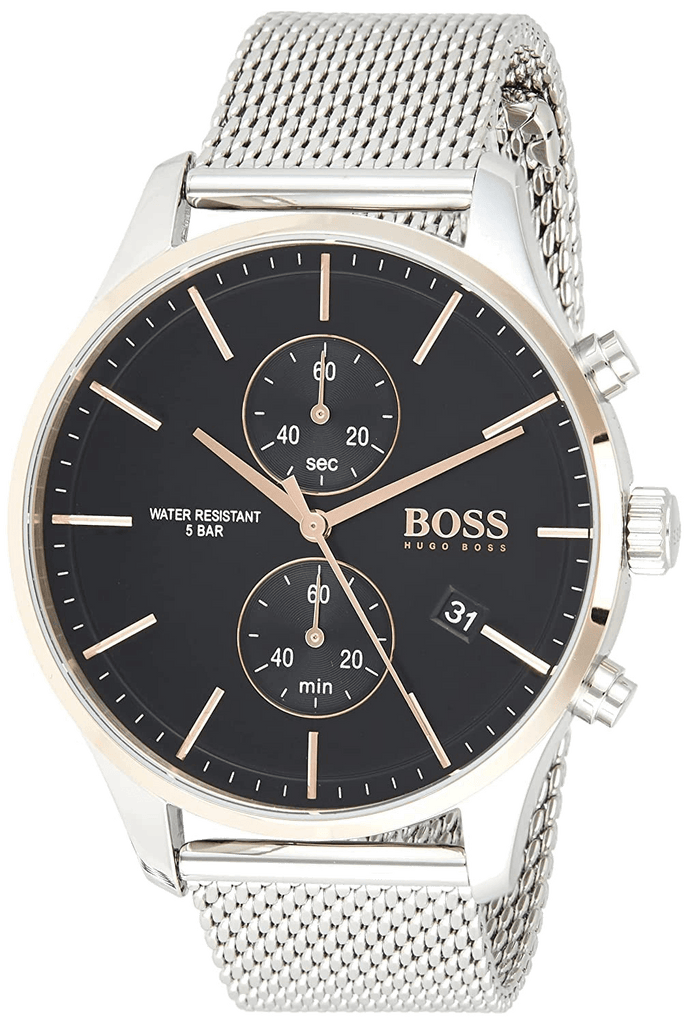 Hugo Boss Associate Black Dial Silver Mesh Bracelet Watch for Men - 1513805 Buy Now By Hugo Boss