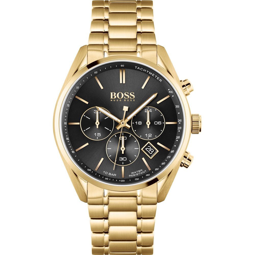 Hugo Boss Champion Black Dial Gold Steel Strap Watch for Men - 1513848 Buy Now By Hugo Boss