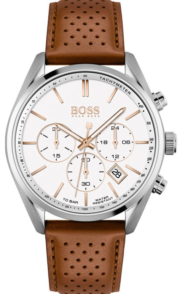 Hugo Boss Champion White Dial Brown Leather Strap Watch for Men - 1513879 Buy Now By Hugo Boss