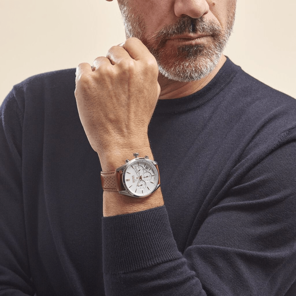 Hugo Boss Champion White Dial Brown Leather Strap Watch for Men - 1513879 Buy Now By Hugo Boss