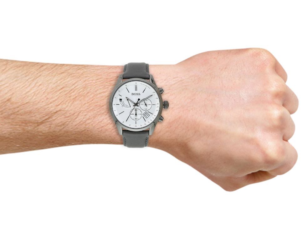 Hugo Boss Grand Prix White Dial Grey Leather Strap Watch for Men - 1513633 Buy Now By Hugo Boss