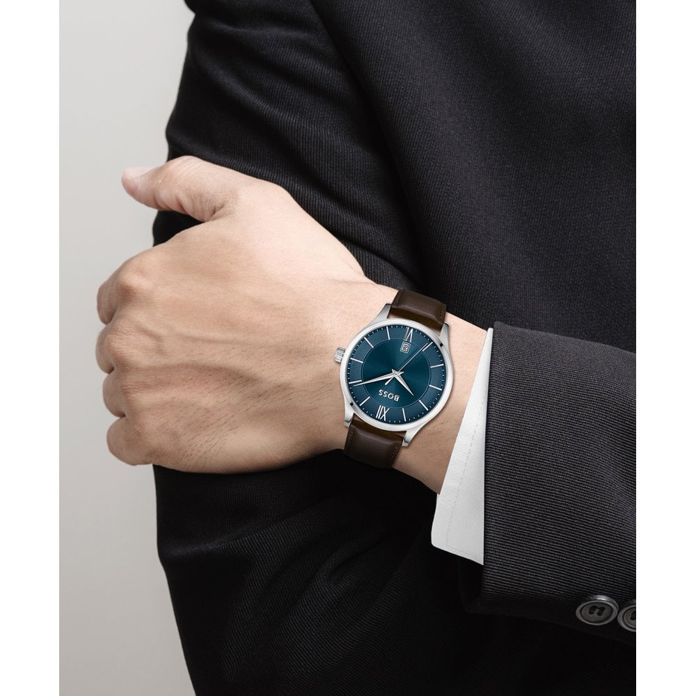 Hugo Boss Classic Jackson Blue Dial Brown Leather Strap Watch for Men - 1513458 Buy Now By Hugo Boss
