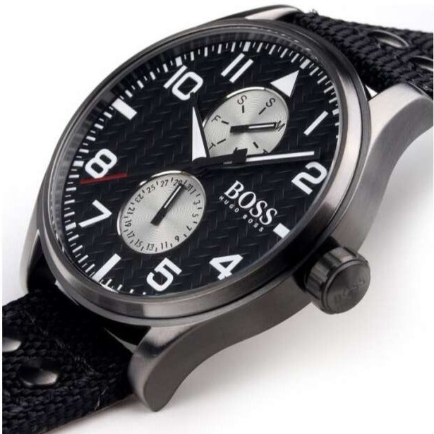 Hugo Boss Aeroliner Chronograph Black Dial Black Leather Strap Watch For Men - 1513086 Buy Now By Hugo Boss