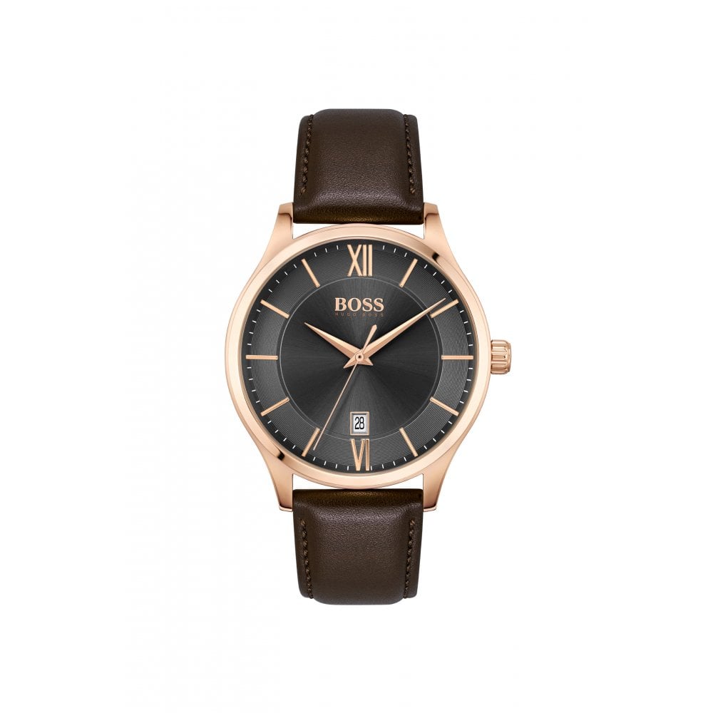 Hugo Boss Ambassador Grey Dial Brown Leather Strap Watch for Men - 1513387 Buy Now By Hugo Boss