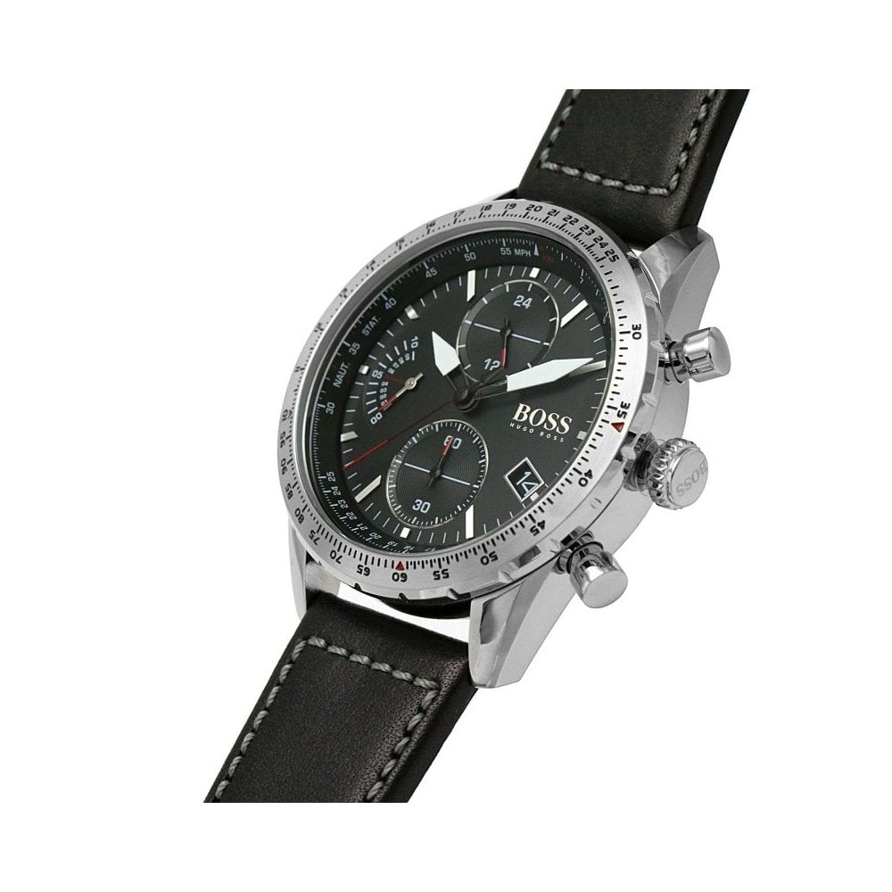 Hugo Boss Aero Chronograph Black Dial Black Leather Strap Watch for Men - 1513770 Buy Now By Hugo Boss