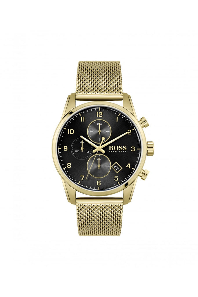 Hugo Boss Skymaster Black Dial Gold Mesh Bracelet Watch for Men - 1513838 Buy Now By Hugo Boss