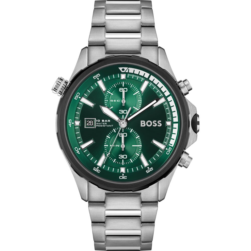 Hugo Boss Globetrotter Green Dial Silver Steel Strap Watch for Men - 1513930 Buy Now By Hugo Boss
