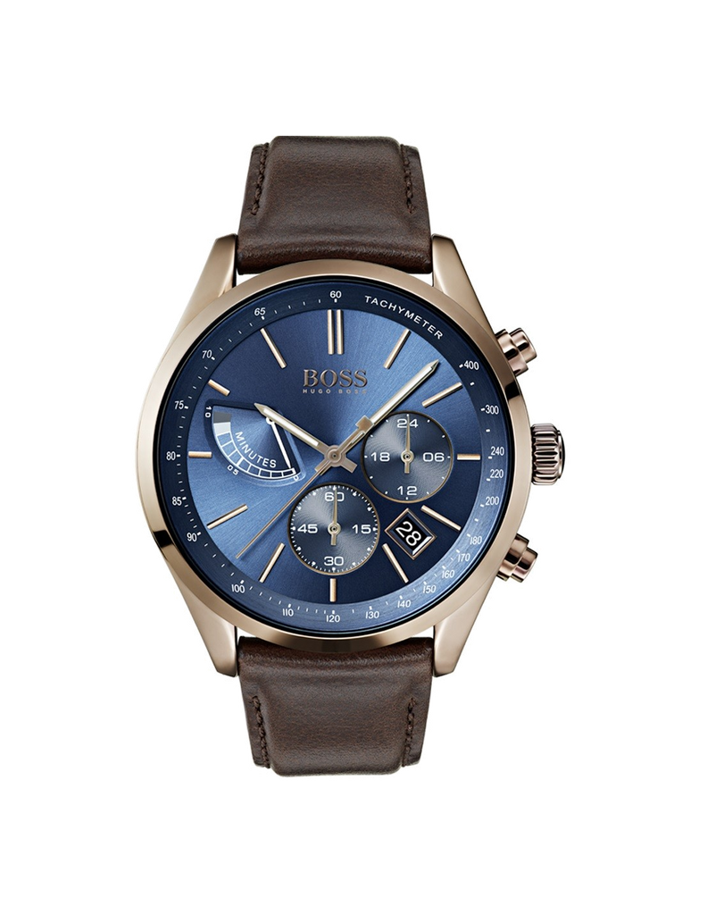 Hugo Boss Grand Prix Blue Dial Brown Leather Strap Watch for Men - 1513604 Buy Now By Hugo Boss