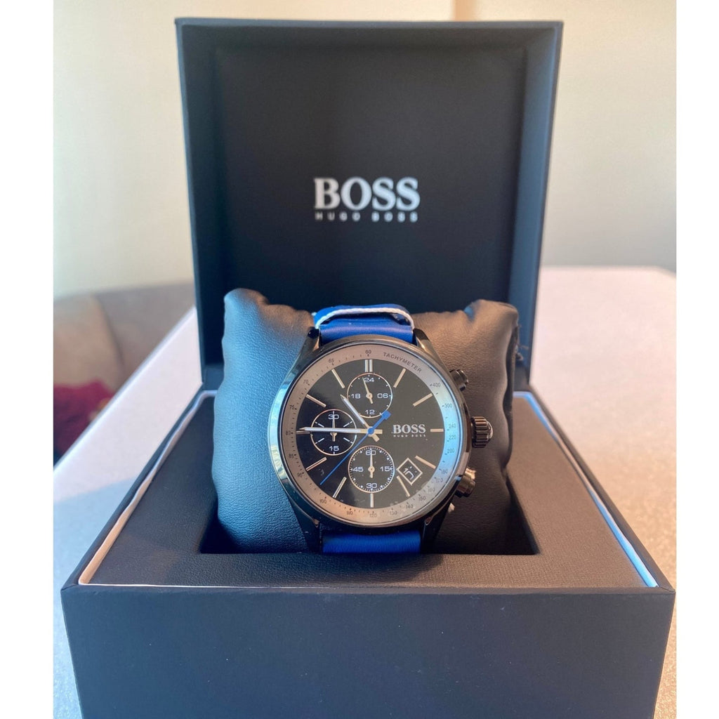 Hugo Boss Grand Prix Chronograph Black Dial Blue Leather Strap Watch for Men - 1513563 Buy Now By Hugo Boss