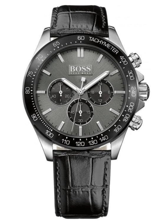 Hugo Boss Ikon Grey Dial Black Leather Strap Watch for Men - 1513177 Buy Now By Hugo Boss