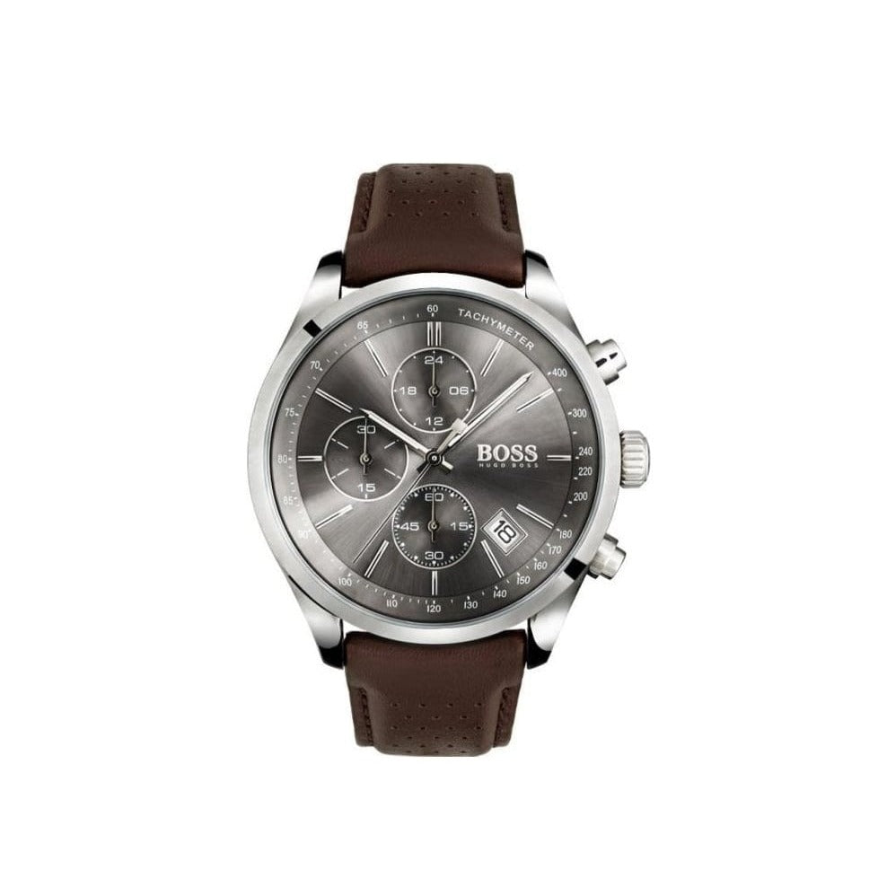 Hugo Boss Grand Prix Grey Dial Brown Leather Strap Watch for Men - 1513476 Buy Now By Hugo Boss