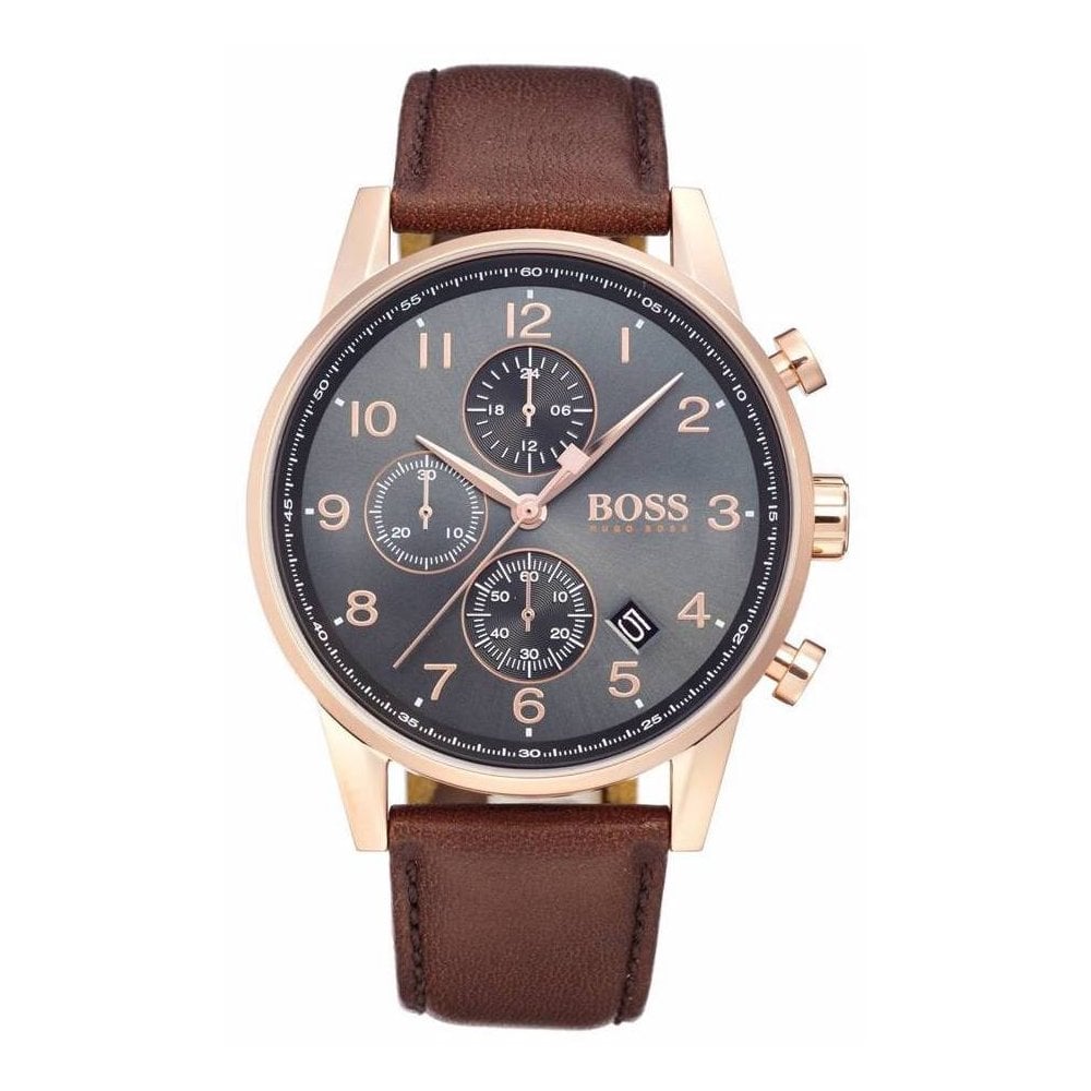 Hugo Boss Navigator Grey Dial Brown Leather Strap Watch for Men - 1513496 Buy Now By Hugo Boss
