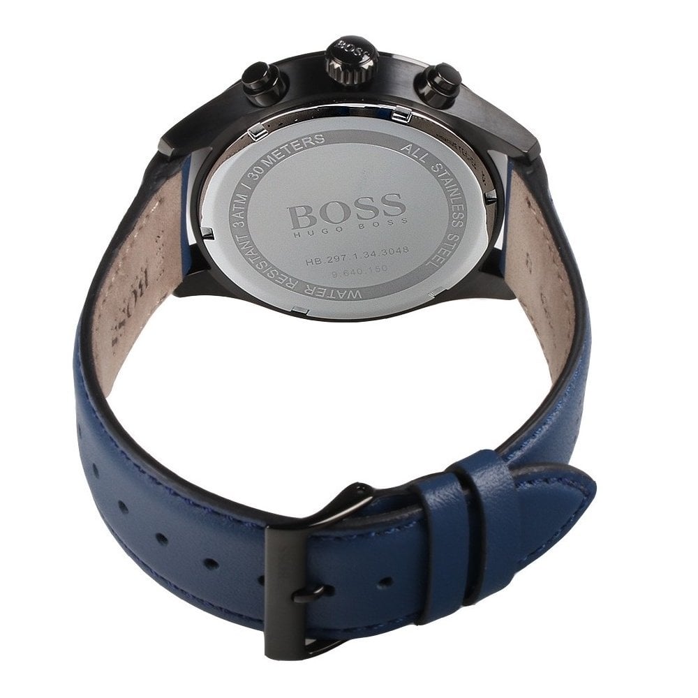Hugo Boss Grand Prix Chronograph Black Dial Blue Leather Strap Watch for Men - 1513563 Buy Now By Hugo Boss