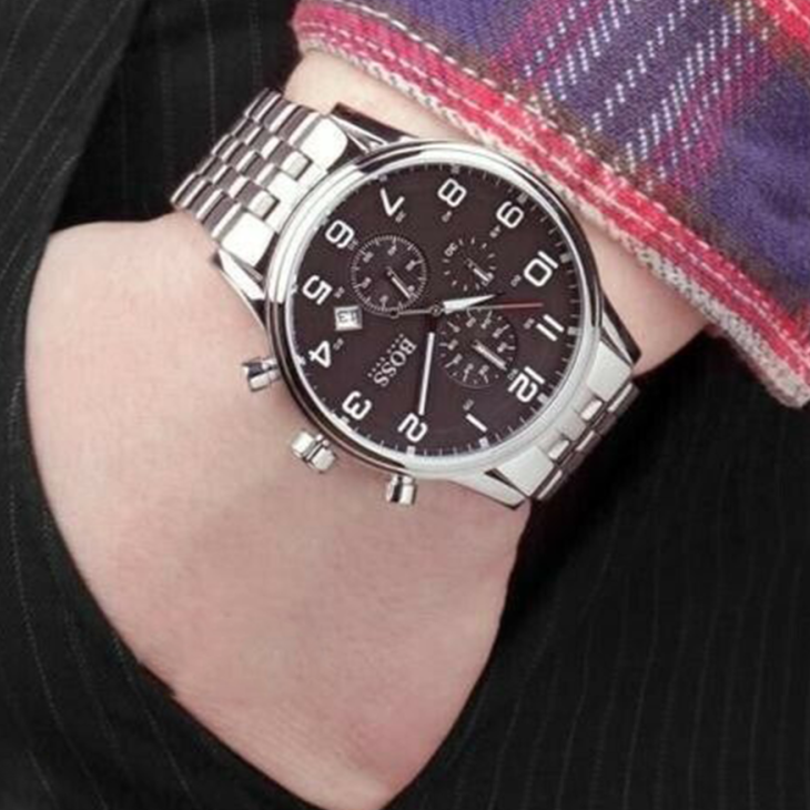 Hugo Boss Aeroliner Chronograph Black Dial Silver Steel Strap Watch For Men - 1512446 Buy Now By Hugo Boss