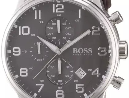 Hugo Boss Aeroliner Chronograph Quartz Grey Dial Brown Leather Strap Watch For Men - HB1512570 Buy Now By Hugo Boss