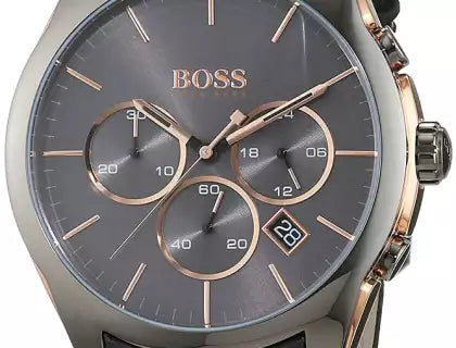 Hugo Boss Onyx Chronograph Grey Dial Black Leather Strap Watch For Men - HB1513366 Buy Now By Hugo Boss