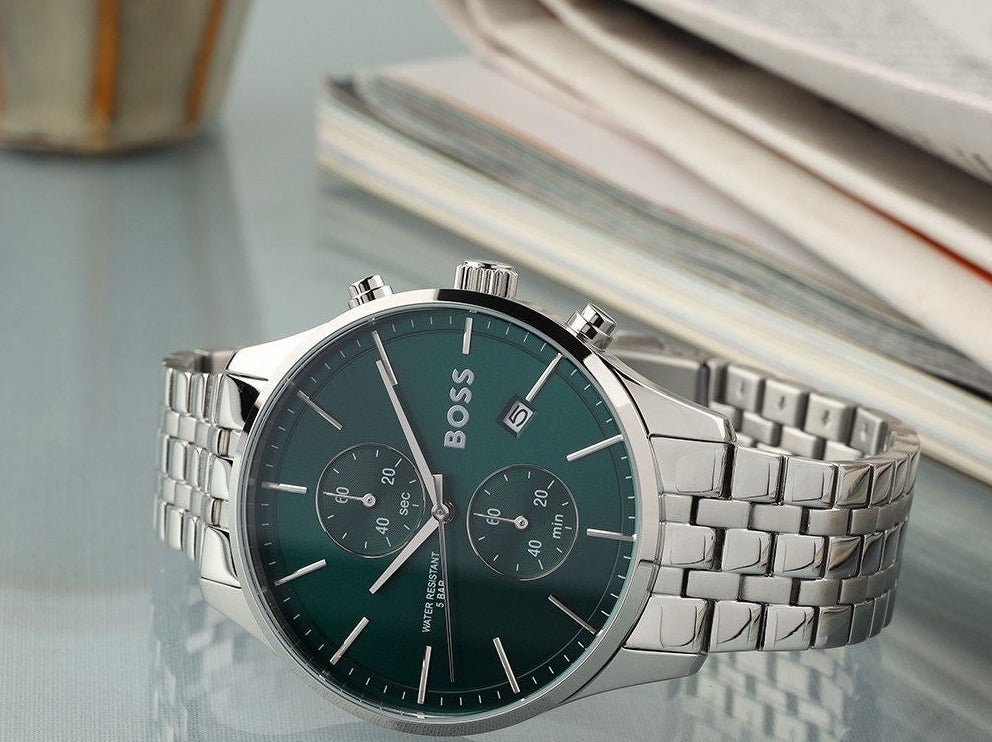 Hugo Boss Associate Green Dial Silver Steel Strap Watch for Men - 1513975 Buy Now By Hugo Boss