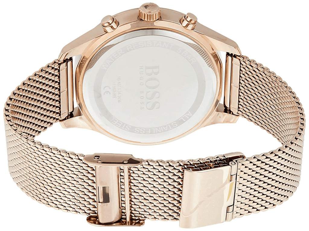 Hugo Boss Associate Black Dial Rose Gold Mesh Bracelet Watch for Men - 1513806 Buy Now By Hugo Boss