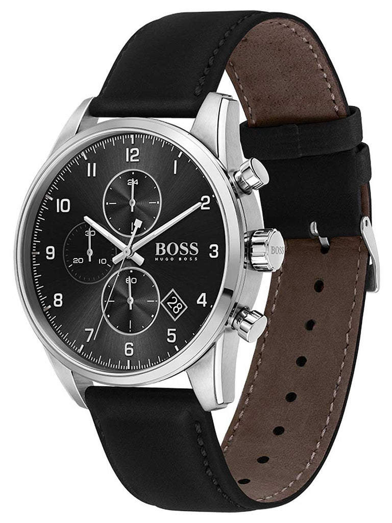 Hugo Boss Navigator Black Dial Black Leather Strap Watch for Men - 1513678 Buy Now By Hugo Boss