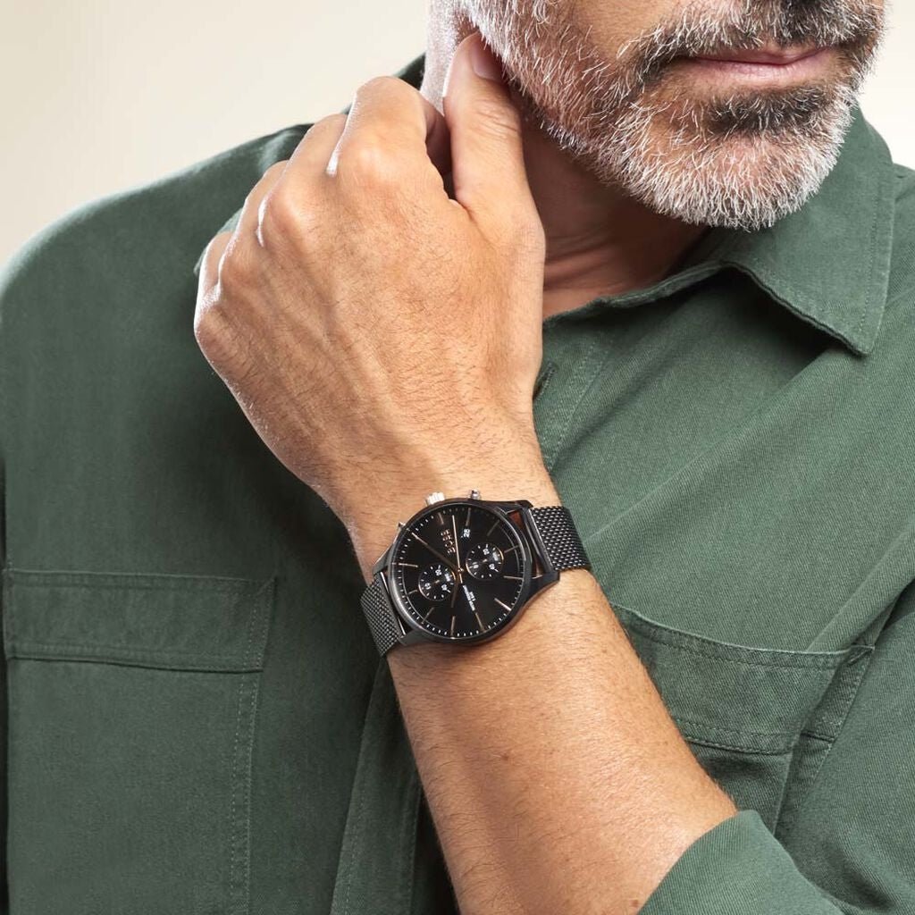 Hugo Boss Associate Black Dial Black Mesh Bracelet Watch for Men - 1513811 Buy Now By Hugo Boss