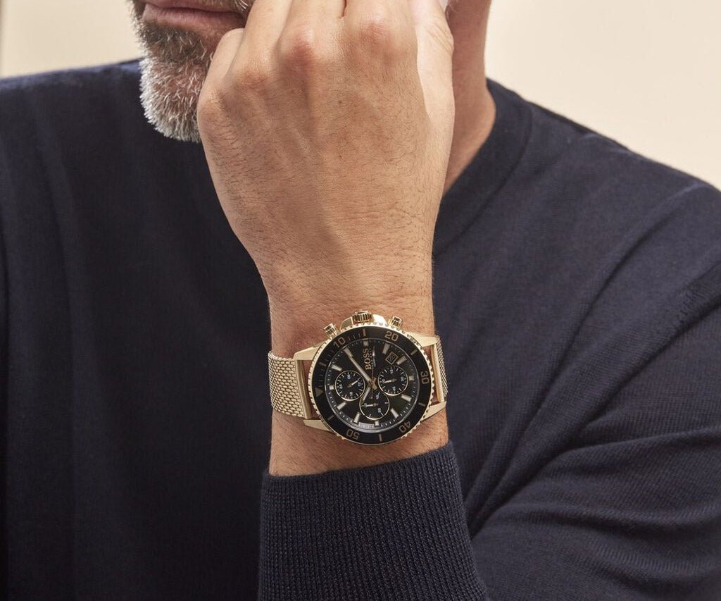 Hugo Boss Admiral Chronograph Black Dial Gold Mesh Bracelet Watch for Men - 1513906 Buy Now By Hugo Boss