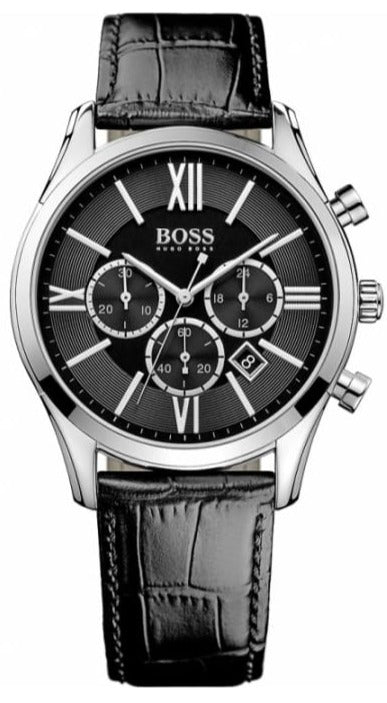 Hugo Boss Ambassador Chronograph Quartz Black Dial Black Leather Strap Watch For Men - HB1513194 Buy Now By Hugo Boss
