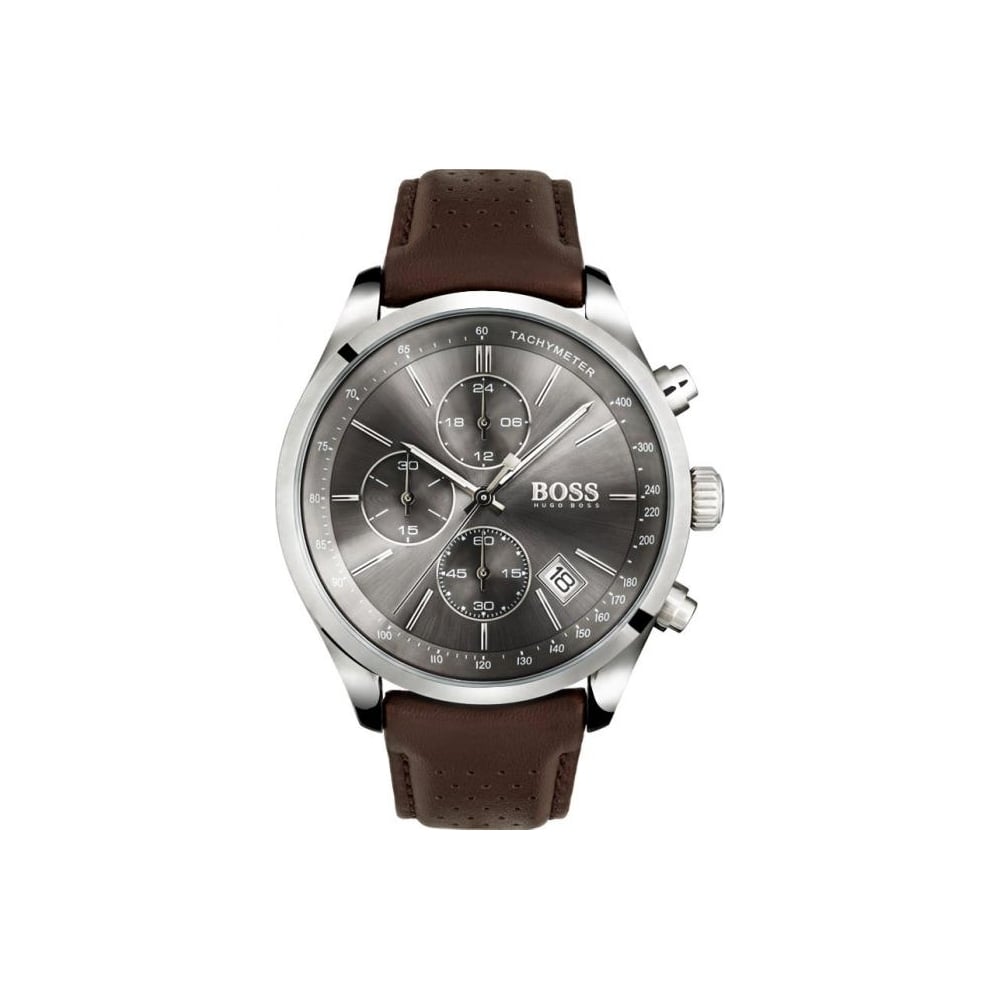 Hugo Boss Grand Prix Grey Dial Brown Leather Strap Watch for Men - 1513476 Buy Now By Hugo Boss
